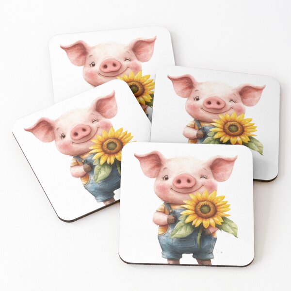 Item preview, Cute Pig Holding Sunflower Cottagecore Watercolor Aesthetic designed and sold by NotasCreativa.