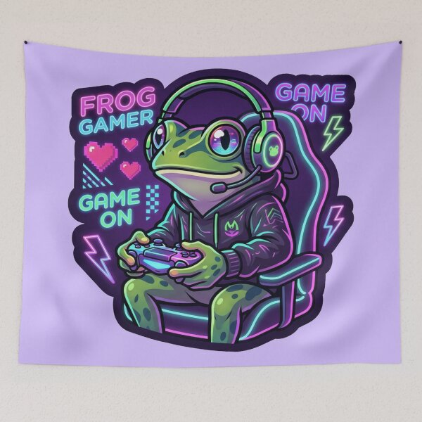 Item preview, Neon Frog Gamer – Cute Gaming Controller Cartoon Aesthetic Art designed and sold by ArtsyExplorer.