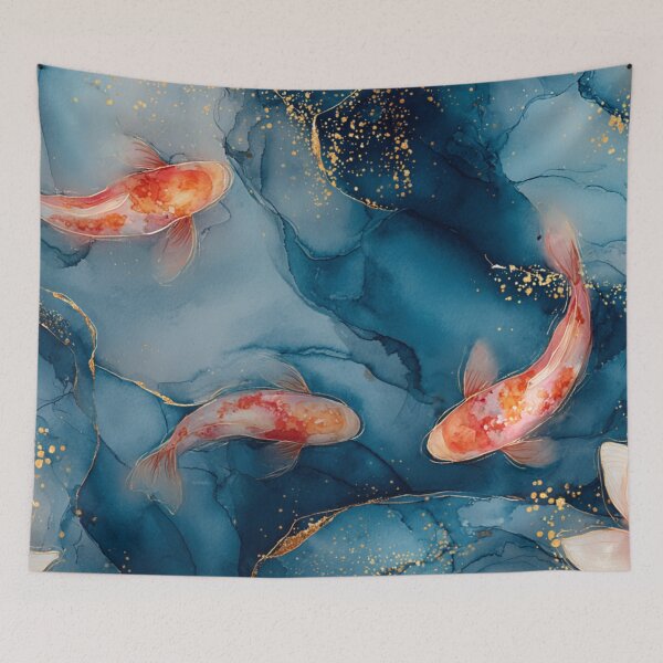 Item preview, Mystical Koi Pond and Lotus Watercolor Art designed and sold by AtlantiqArt.
