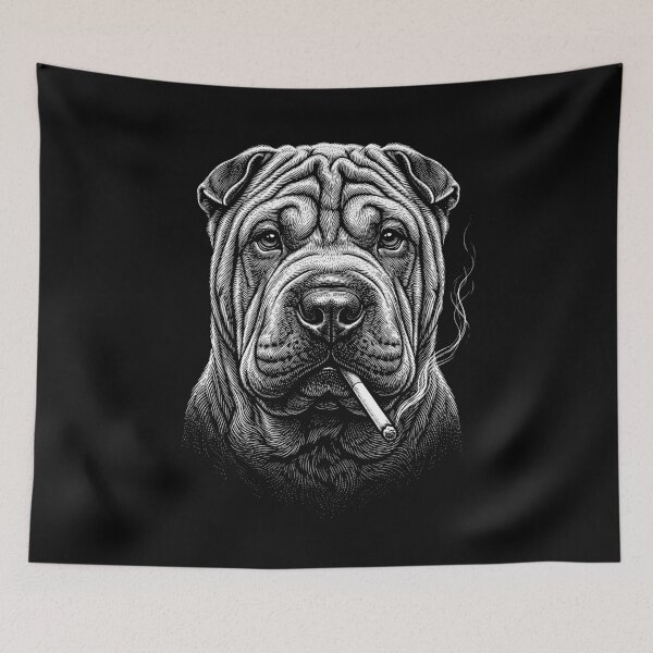 Item preview, Funny Chinese Shar Pei Smoking Meme Dog Owner designed and sold by DoodleTortle.