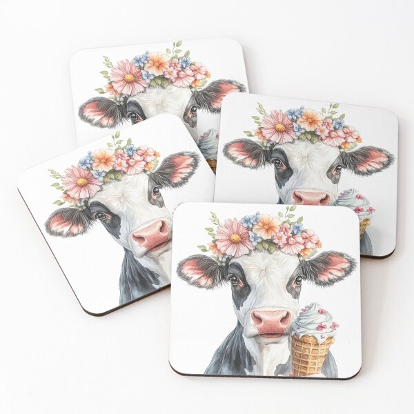 Item preview,  Cute Cow with Flower Crown Eating Ice Cream Aesthetic designed and sold by NotasCreativa.