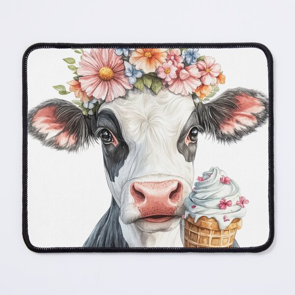 Item preview, Cute Cow with Flower Crown Eating Ice Cream Aesthetic designed and sold by NotasCreativa.