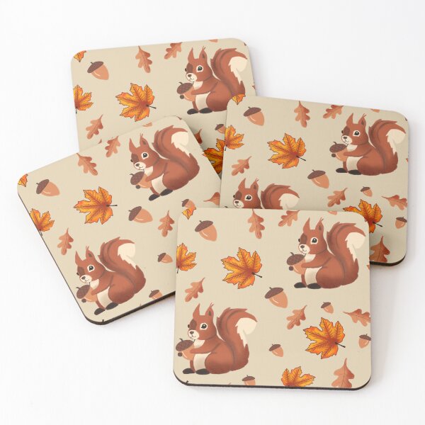 Item preview, Pattern of squirrel, acorns and autumn leaves designed and sold by tornasolhaze.
