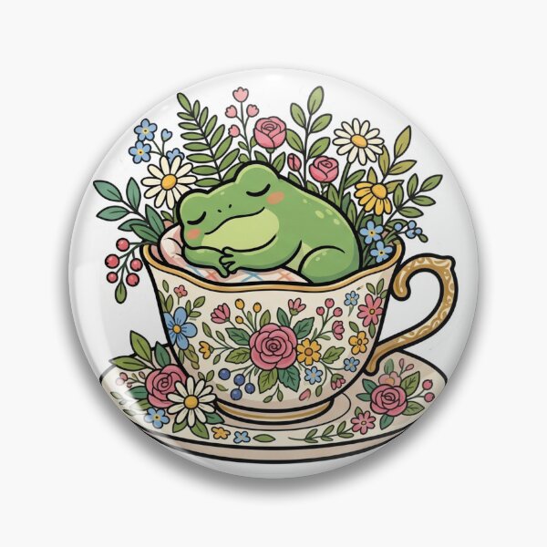 Item preview, Sleeping Frog in Teacup – Cozy Floral Kawaii Frog Cartoon Aesthetic designed and sold by ArtsyExplorer.