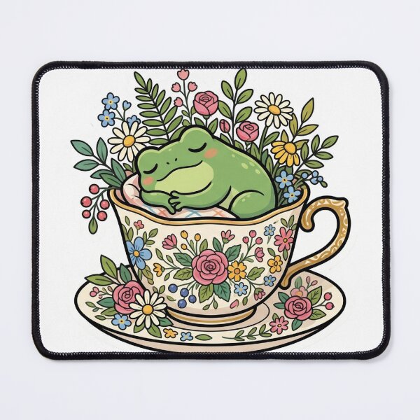 Item preview, Sleeping Frog in Teacup – Cozy Floral Kawaii Frog Cartoon Aesthetic designed and sold by ArtsyExplorer.