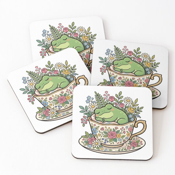 Item preview, Sleeping Frog in Teacup – Cozy Floral Kawaii Frog Cartoon Aesthetic designed and sold by ArtsyExplorer.