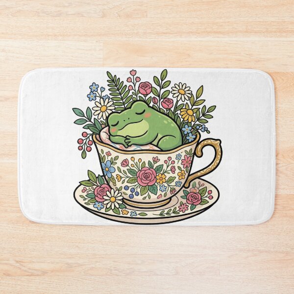 Item preview, Sleeping Frog in Teacup – Cozy Floral Kawaii Frog Cartoon Aesthetic designed and sold by ArtsyExplorer.