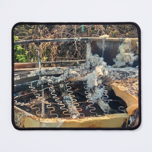 Item preview, burnt mattress designed and sold by low-income formerly unhoused person with disability .