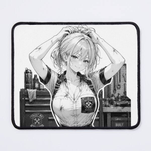 Item preview, Anime Mechanic Girl – Black and White Automotive Waifu designed and sold by Ericks0087.