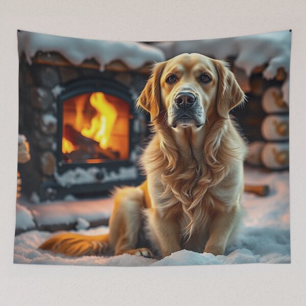 Item preview, Golden Retriever by Cozy Winter Fireplace designed and sold by IntelliMindDesigns.