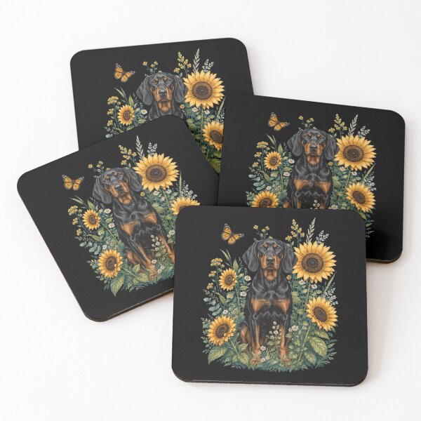 Item preview, Black and Tan Coonhound With Sunflower Cottagecore Art Dog Owner designed and sold by TerryConnells.