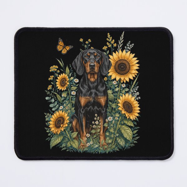 Item preview, Black and Tan Coonhound With Sunflower Cottagecore Art Dog Owner designed and sold by TerryConnells.
