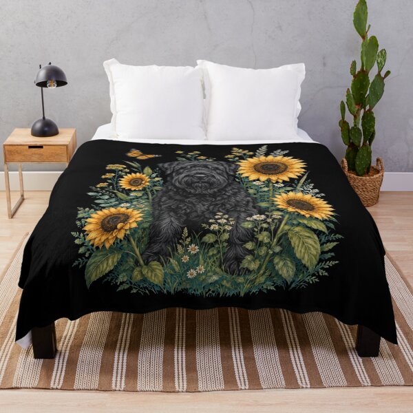 Aperçu de l'œuvre Terrier noir russe avec tournesol, art cottagecore, propriétaire de chien créée et vendue par TerryConnells.