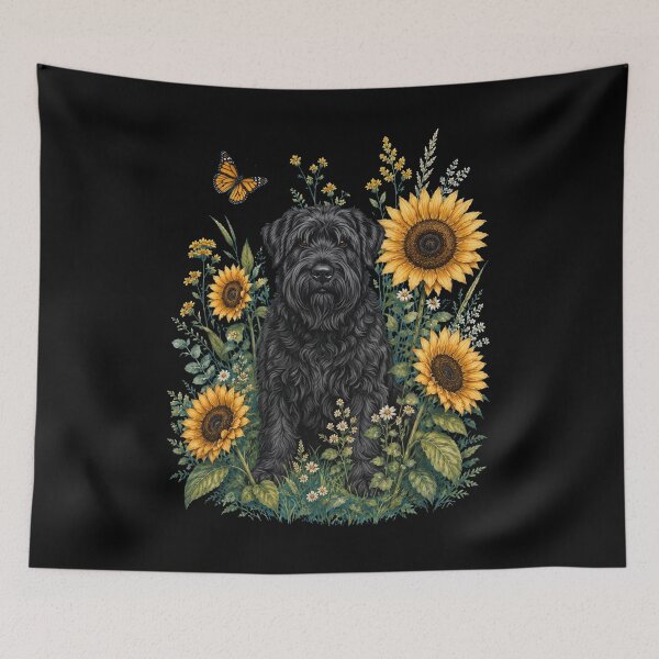Aperçu de l'œuvre Terrier noir russe avec tournesol, art cottagecore, propriétaire de chien créée et vendue par TerryConnells.