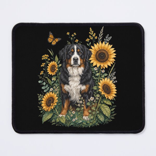 Item preview, Bernese Mountain Dog With Sunflower Cottagecore Art Dog Owner designed and sold by TerryConnells.