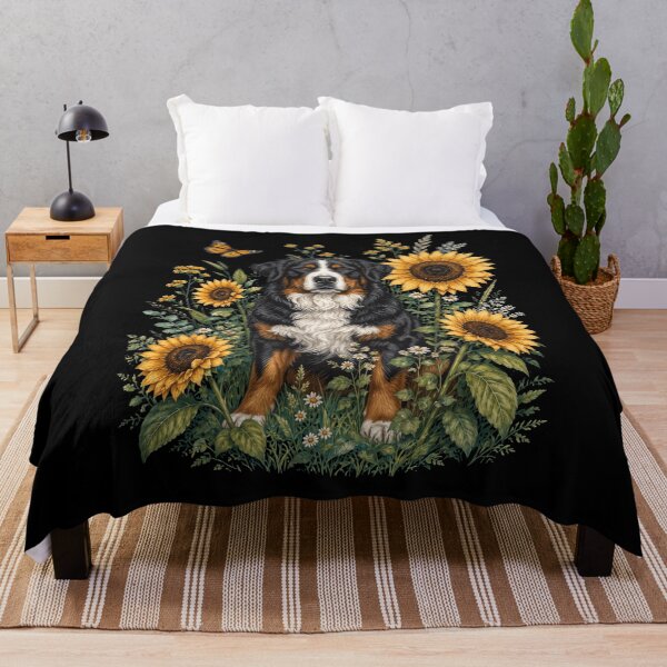 Item preview, Bernese Mountain Dog With Sunflower Cottagecore Art Dog Owner designed and sold by TerryConnells.
