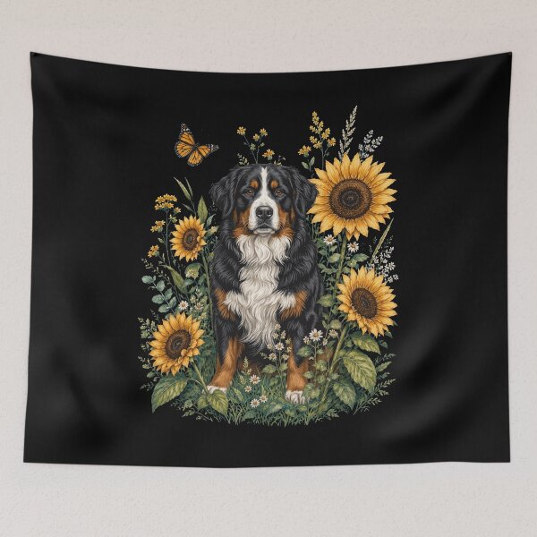 Item preview, Bernese Mountain Dog With Sunflower Cottagecore Art Dog Owner designed and sold by TerryConnells.
