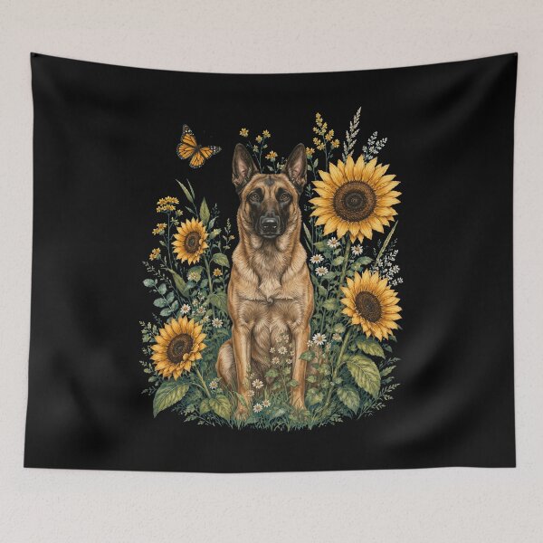 Item preview, Belgian Malinois With Sunflower Cottagecore Art Dog Owner designed and sold by TerryConnells.