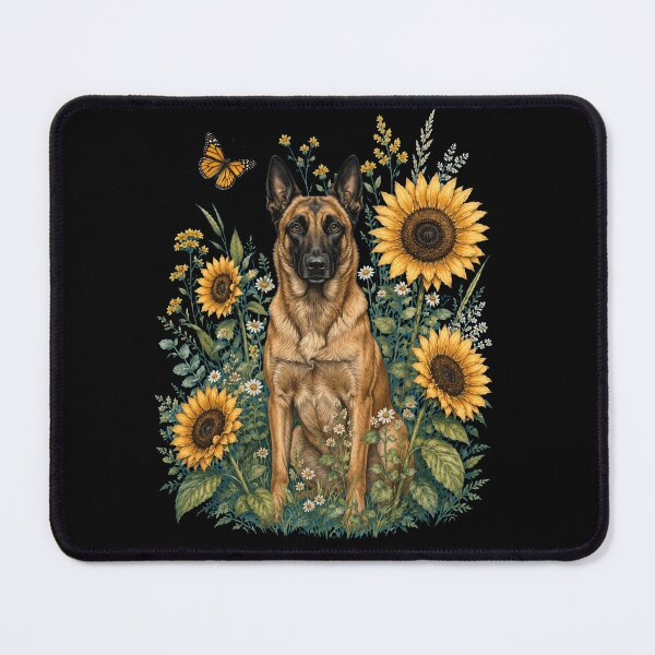 Item preview, Belgian Shepherd With Sunflower Cottagecore Art Dog Owner designed and sold by TerryConnells.