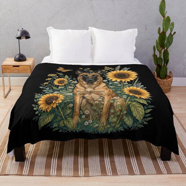Item preview, Belgian Shepherd With Sunflower Cottagecore Art Dog Owner designed and sold by TerryConnells.