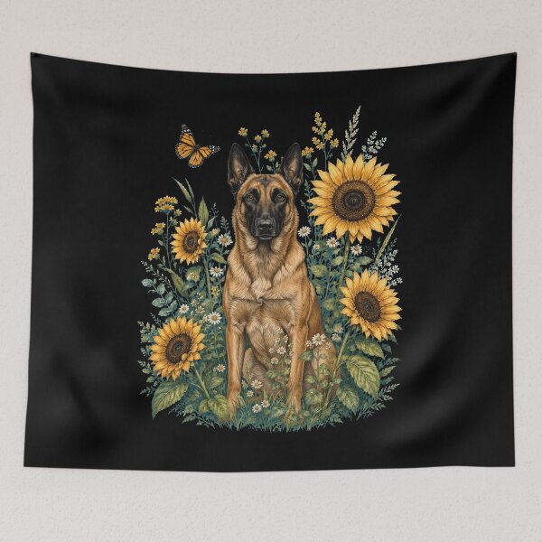 Item preview, Belgian Shepherd With Sunflower Cottagecore Art Dog Owner designed and sold by TerryConnells.