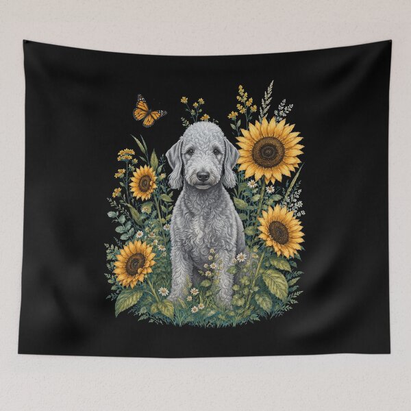 Item preview, Bedlington Terrier With Sunflower Cottagecore Art Dog Owner designed and sold by TerryConnells.