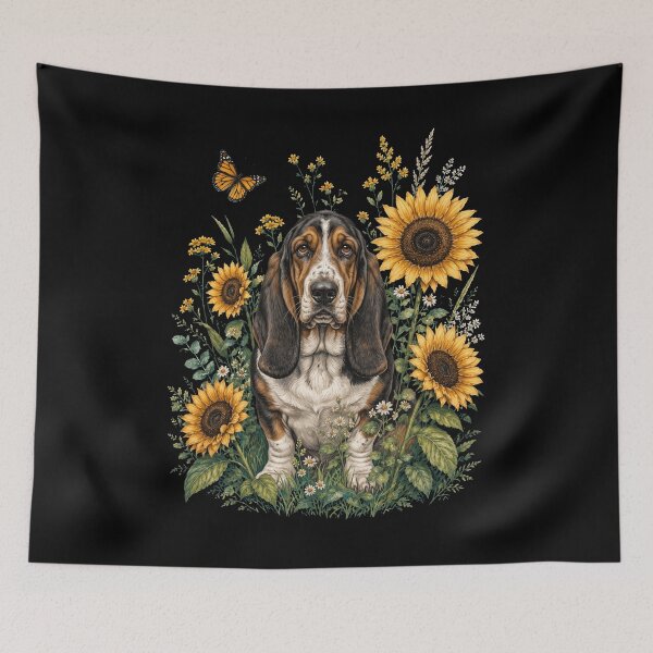 Item preview, Basset Hound With Sunflower Cottagecore Art Dog Owner designed and sold by TerryConnells.