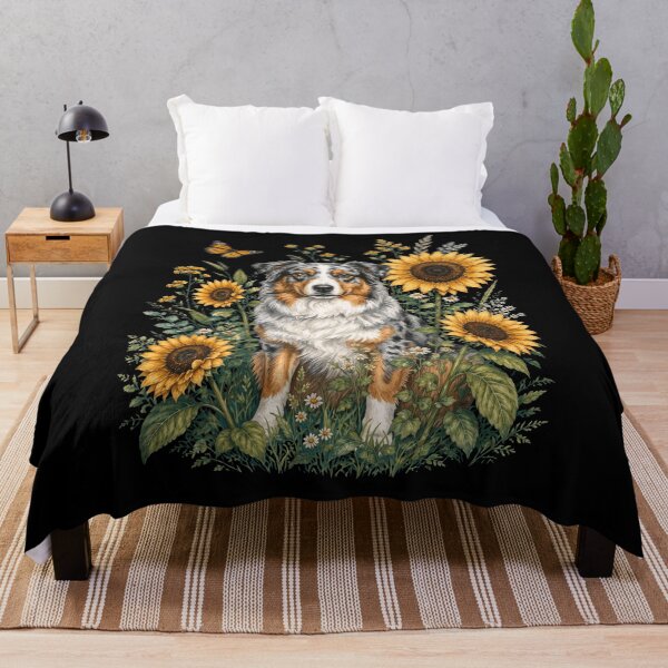 Item preview, Australian Shepherd With Sunflower Cottagecore Art Dog Owner designed and sold by TerryConnells.