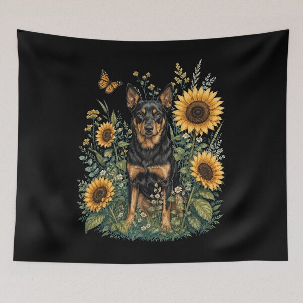 Item preview, Australian Kelpie With Sunflower Cottagecore Art Dog Owner designed and sold by TerryConnells.