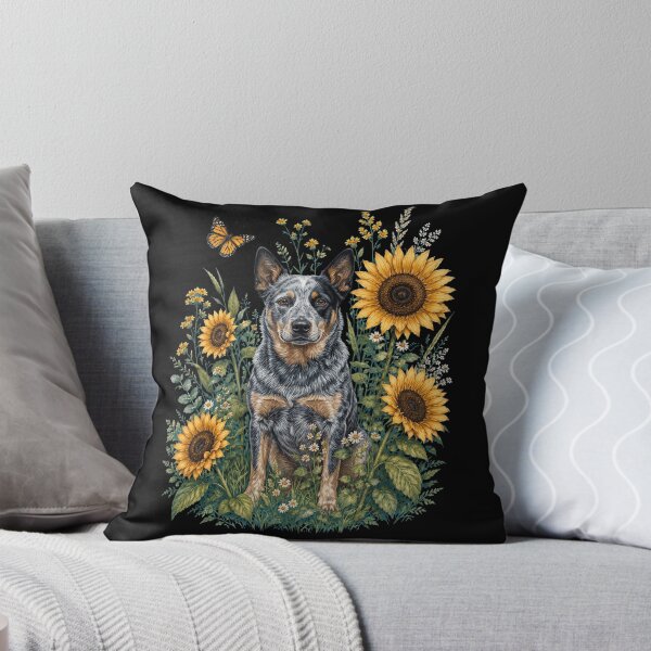 Item preview, Australian Cattle Dog With Sunflower Cottagecore Art Dog Owner designed and sold by TerryConnells.
