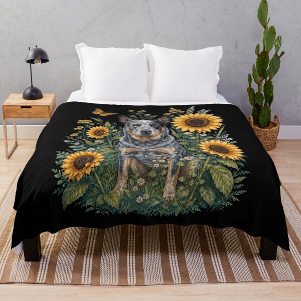 Item preview, Australian Cattle Dog With Sunflower Cottagecore Art Dog Owner designed and sold by TerryConnells.