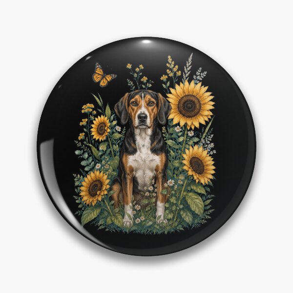 Artikelvorschau, Amerikanischer Foxhound mit Sonnenblume, Cottagecore-Kunst, Hundebesitzer entworfen und verkauft von TerryConnells.