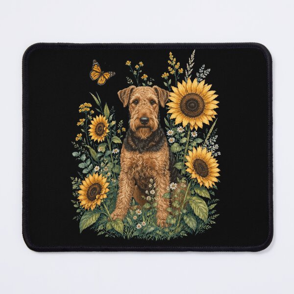 Item preview, Airedale Terrier With Sunflower Cottagecore Art Dog Owner designed and sold by TerryConnells.