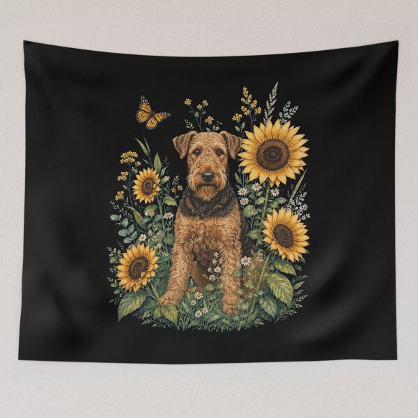 Item preview, Airedale Terrier With Sunflower Cottagecore Art Dog Owner designed and sold by TerryConnells.