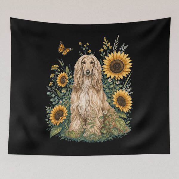 Artikelvorschau, Afghanischer Windhund mit Sonnenblume, Cottagecore-Kunst, Hundebesitzer entworfen und verkauft von TerryConnells.