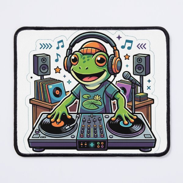 Item preview, Frog DJ Spinning Vinyl – Neon Music Cartoon Frog Party Aesthetic designed and sold by ArtsyExplorer.