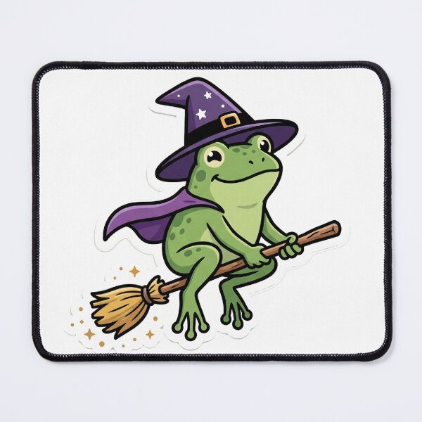 Item preview, Cute Witch Frog Flying on Broom – Magical Cartoon Fantasy Aesthetic designed and sold by ArtsyExplorer.