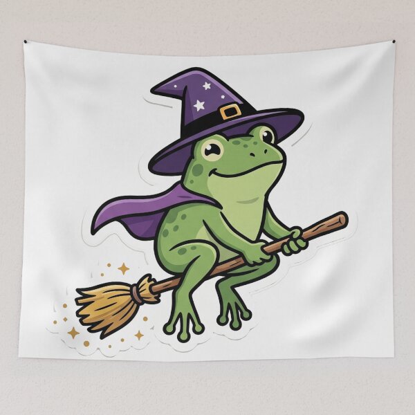 Item preview, Cute Witch Frog Flying on Broom – Magical Cartoon Fantasy Aesthetic designed and sold by ArtsyExplorer.