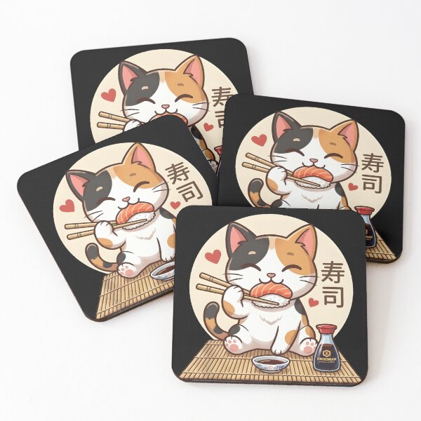 Item preview, cute kawaii cat eating sushi in japanese style designed and sold by wingoo22.