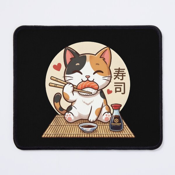 Item preview, cute kawaii cat eating sushi in japanese style designed and sold by wingoo22.