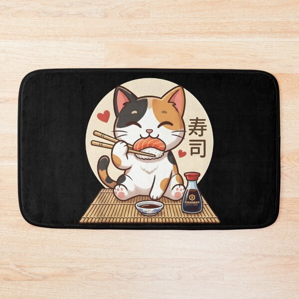 Item preview, cute kawaii cat eating sushi in japanese style designed and sold by wingoo22.