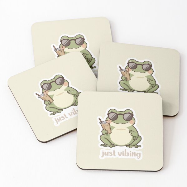 Item preview, Just Vibing Frog Sticker – Cool Minimal Coffee Aesthetic designed and sold by Digital_products_0111.