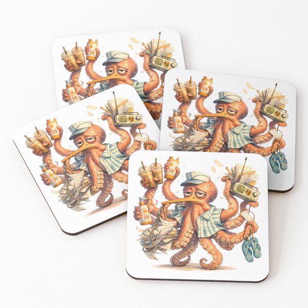 Item preview, Overwhelmed Octopus Beach Worker, Funny Coastal Burnout Animal Art designed and sold by ByAnad.