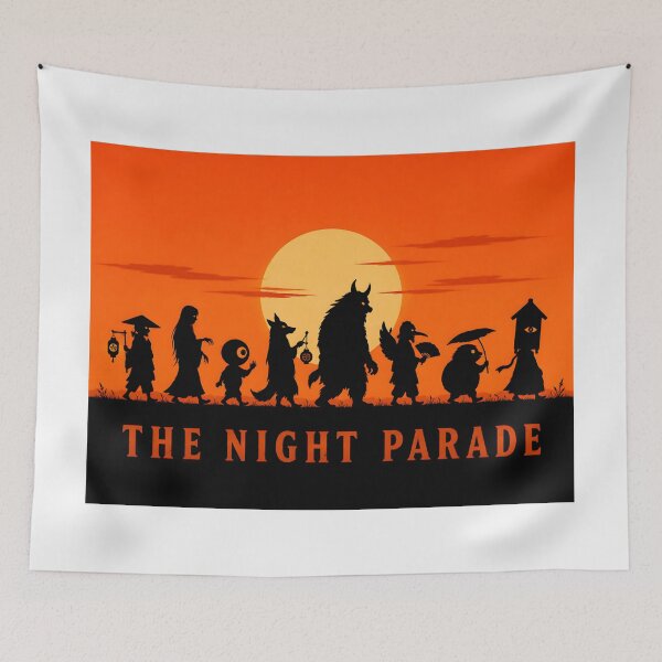 Item preview, Japanese Night Parade of Mythical Creatures Silhouette Art designed and sold by SplashTastic.