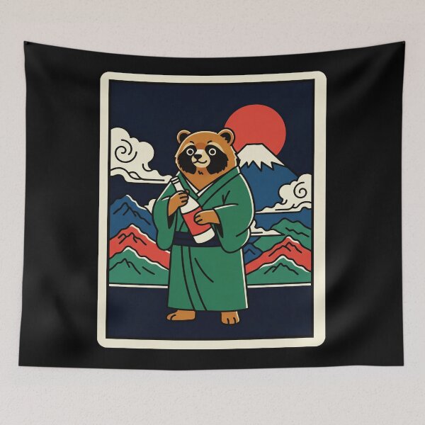 Item preview, Samurai Bear Under Red Moon Retro Japanese Mountain Landscape designed and sold by JordynLadukeg65.