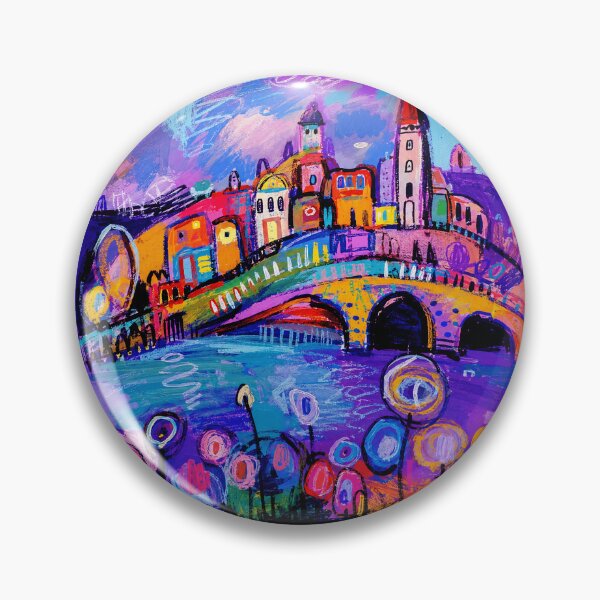 Item preview, Colorful Dreamlike Riverside Town With Bright Abstract Night Mood designed and sold by eliramaison.