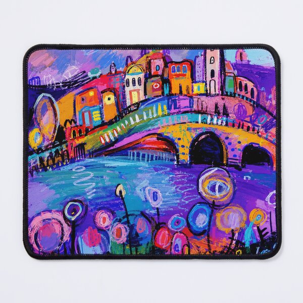 Item preview, Colorful Dreamlike Riverside Town With Bright Abstract Night Mood designed and sold by eliramaison.