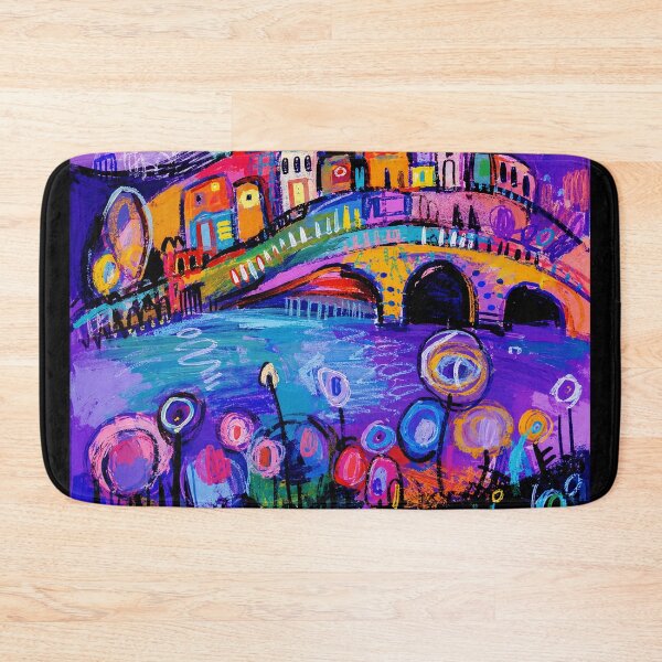 Item preview, Colorful Dreamlike Riverside Town With Bright Abstract Night Mood designed and sold by eliramaison.