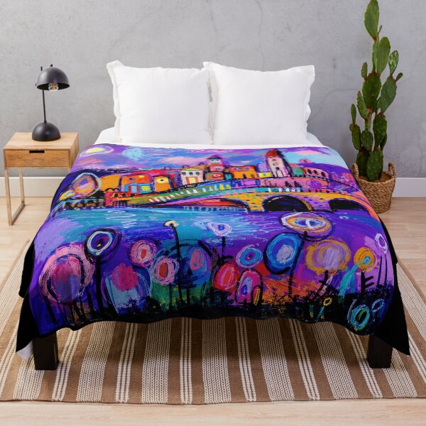 Item preview, Colorful Dreamlike Riverside Town With Bright Abstract Night Mood designed and sold by eliramaison.
