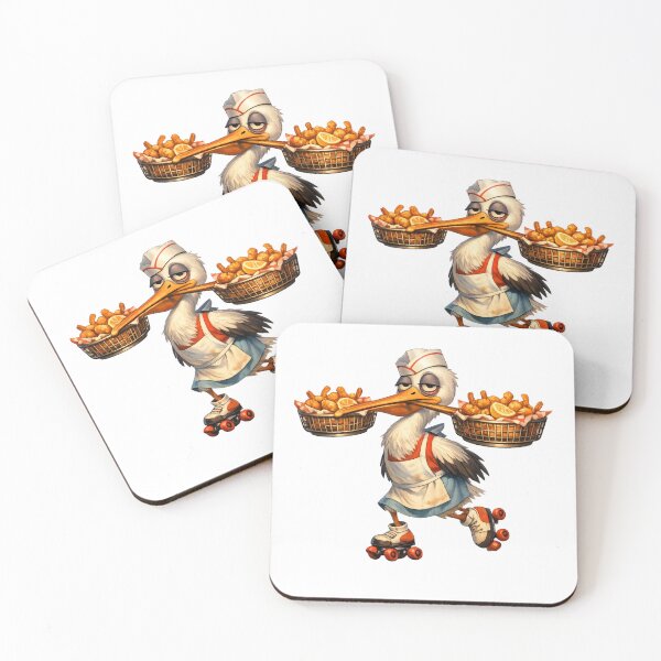Item preview, Pelican Fry Cook on Roller Skates, Funny Coastal Burnout Animal Art designed and sold by ByAnad.